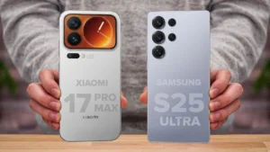 Comparativo entre Xiaomi 17 Pro Max e Galaxy S25 Ultra - Imagem: Reprodução.