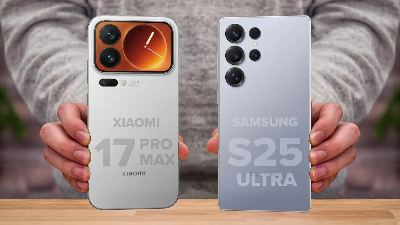 Comparativo entre Xiaomi 17 Pro Max e Galaxy S25 Ultra - Imagem: Reprodução.